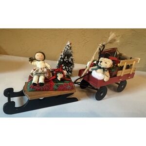 Byers Choice Christmas Caroler Girl On Sled Teddy Bear Wagon Holiday Decor 1993